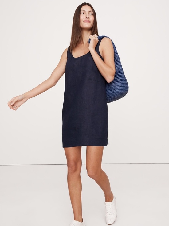 Banana Republic Dresses & Skirts - Banana Republic Linen Scoop Neck Shift Mini Dress Navy Blue XS